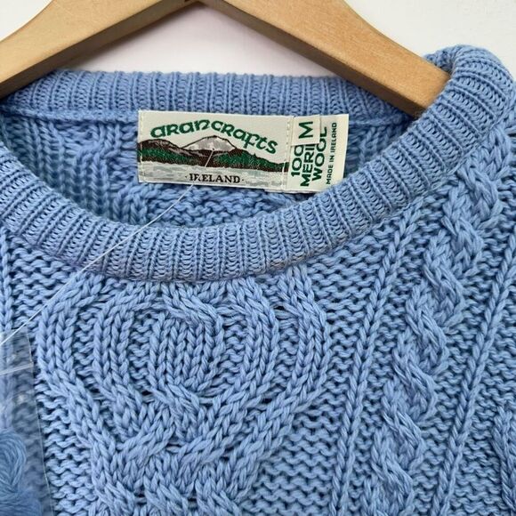 Aran Crafts Men’s Merino Wool Made in Ireland Light Blue Chunky Fisherman Knit S - Picture 4 of 11